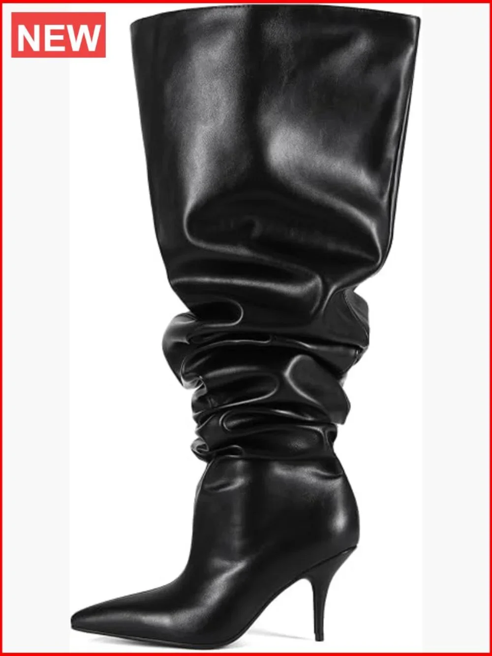 Thigh High Boots Wide Calf Stiletto Heel Over the Knee Pointed Toe Slouchy Pull
